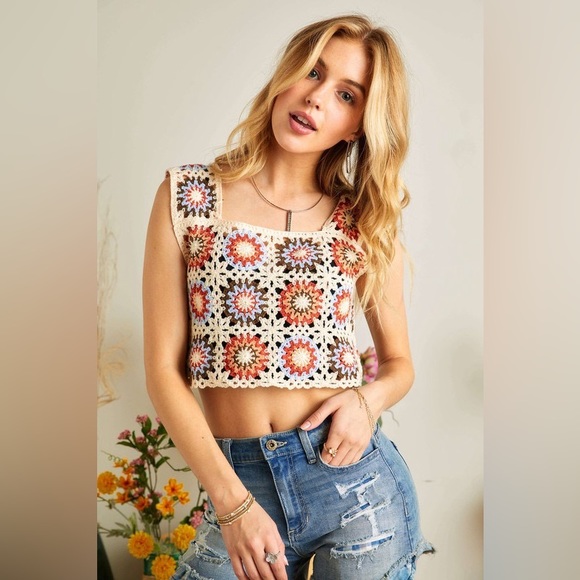 ADORA Tops - Multi Color Crochet Crop Top